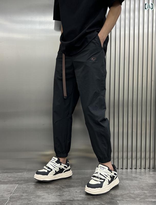 メンズ ファッション シンプル おしゃれ カジュアル スポーツ パンツ 夏 薄手 涼しい 速乾 パンツ 韓国 トレンディ レッグ 九分丈 通気性 快適 パンツ