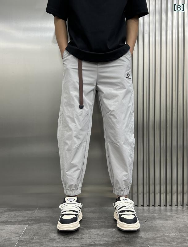 メンズ ファッション シンプル おしゃれ カジュアル スポーツ パンツ 夏 薄手 涼しい 速乾 パンツ 韓国 トレンディ レッグ 九分丈 通気性 快適 パンツ