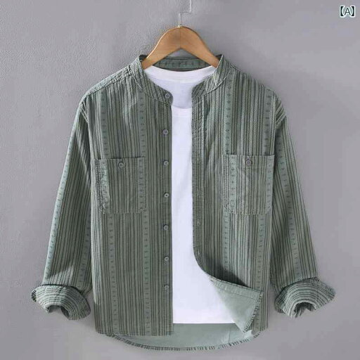 綿 長袖 スタンドカラーストライプ シャツ 春秋 トレンディ シャツ ジャケット シャツ トップス 服 綿 長袖 スタンドカラーストライプ シャツ 春秋 トレンディ シャツ ジャケット シャツ トップス 服