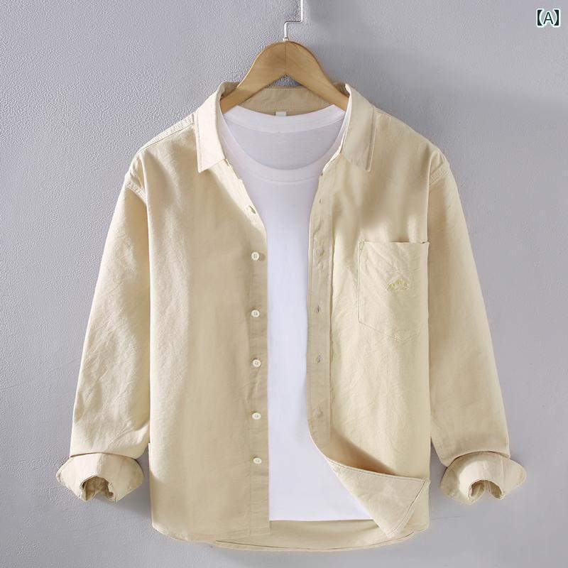 春 綿 長袖 シャツ トレンディ 無地 シャツ ジャケット シャツ