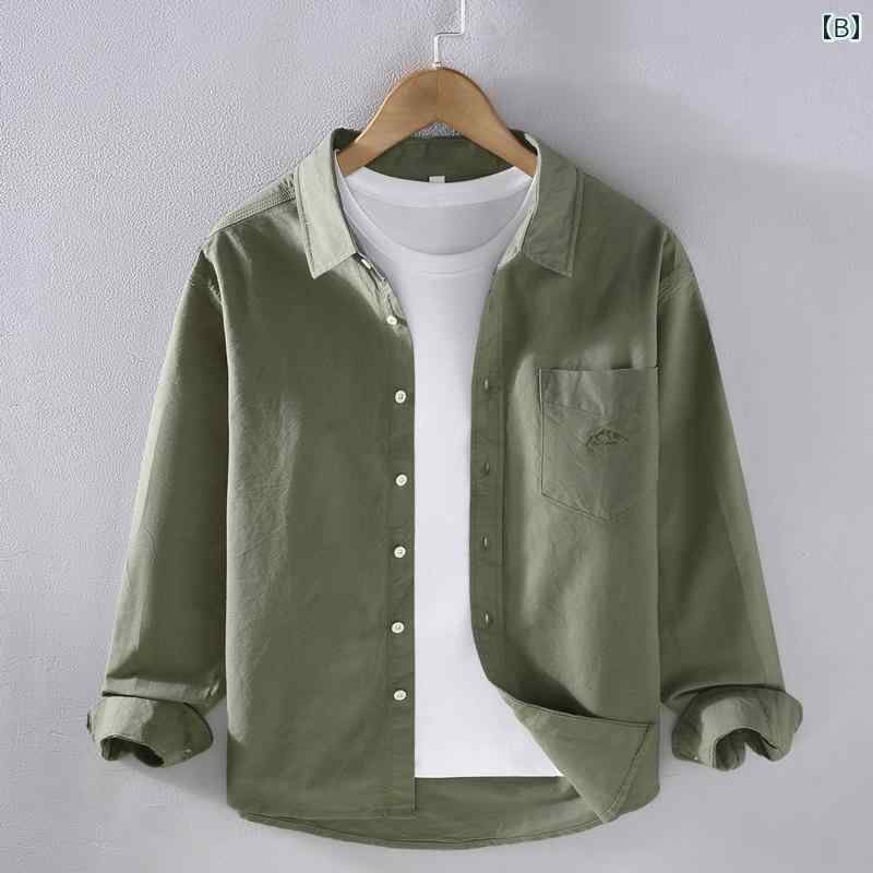 春 綿 長袖 シャツ トレンディ 無地 シャツ ジャケット シャツ