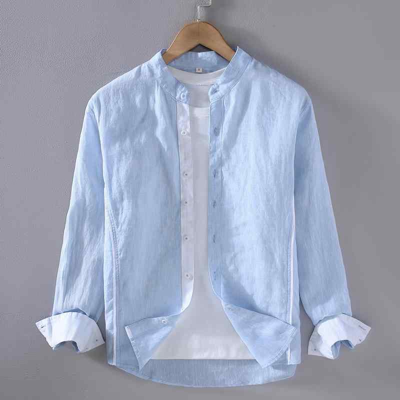 リネン 長袖 シャツ 春夏 先染め 生地 シャツ ステッチ フル リネン 生地 シャツ トップス 服