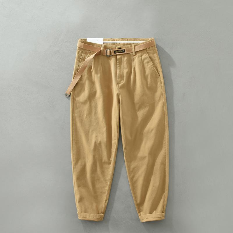 カーキ アメリカン レトロ ワークウェア 裾細 パンツ 秋 ゆったり 綿 長ズボン