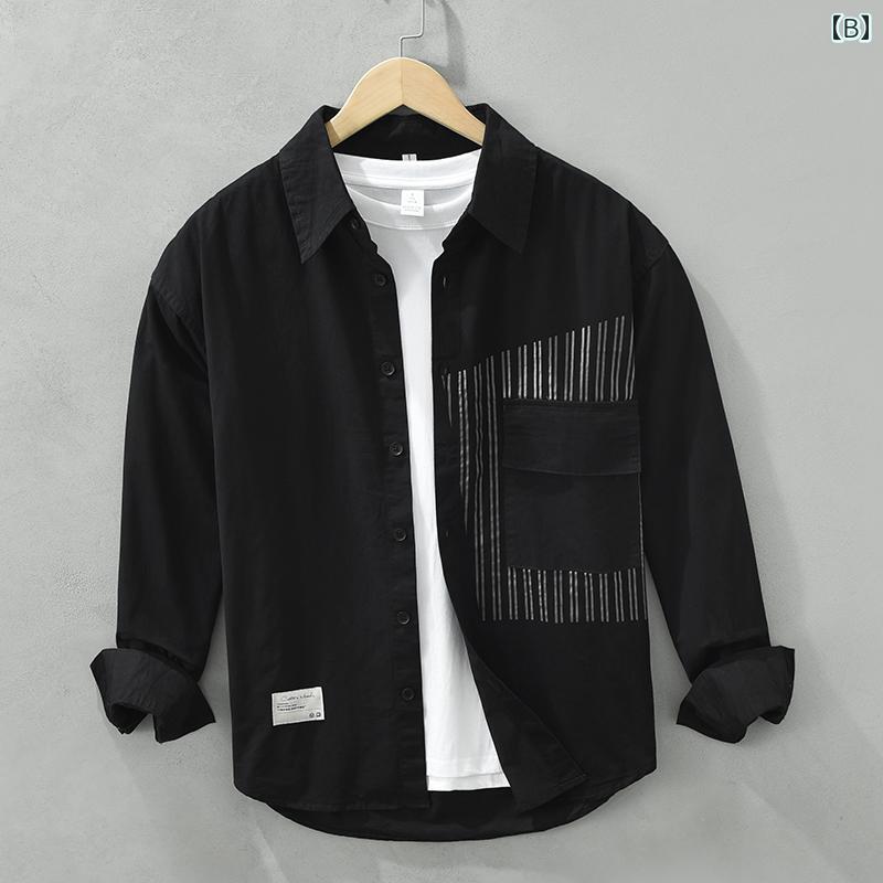 メンズ ファッション シンプル おしゃれ カジュアル 秋 ストライプ 綿 長袖 シャツ トレンディ シャツ