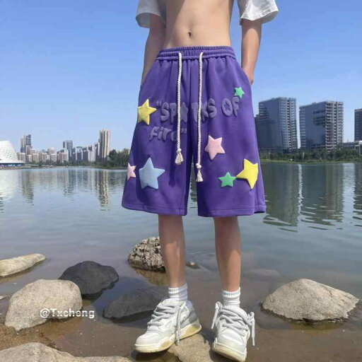 パープル スター カップル 夏 トレンディ 膝上 五分丈 ハーフ ハーフ ショート ハーフ パンツ パープル スター カップル 夏 トレンディ 膝上 五分丈 ハーフ ハーフ ショート ハーフ パンツ