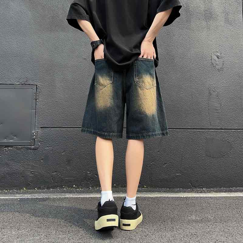 アメリカン レトロ ダメージ デニム ショート パンツ 夏 薄手 涼しい 涼しい ストリート パンツ