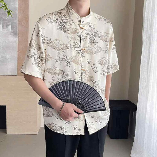 チャイナ風 シャツ チャイナ風 ジャカード ボタン トップス 夏 薄氷 唐 漢服 チャイナ風 シャツ チャイナ風 ジャカード ボタン トップス 夏 薄氷 唐 漢服