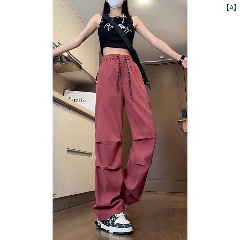 速乾 パンツ 夏 薄手 涼しい ゆったり ひんやり 涼しい 快適 ワイドレッグ パンツ プリーツ パンツ アメリカン ストリート パンツ