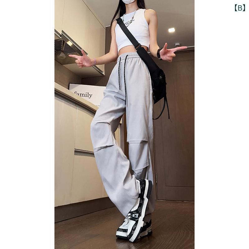 速乾 パンツ 夏 薄手 涼しい ゆったり ひんやり 涼しい 快適 ワイドレッグ パンツ プリーツ パンツ アメリカン ストリート パンツ