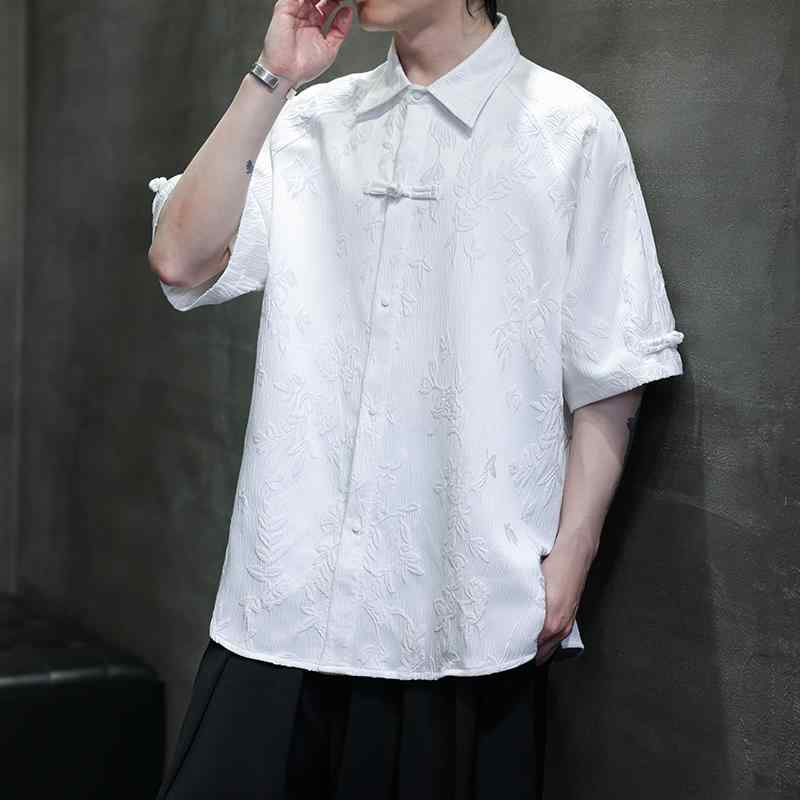 チャイナ風 シャツ ジャカード ボタン トップス 夏 半袖 シャツ チャイナ風 唐 漢服