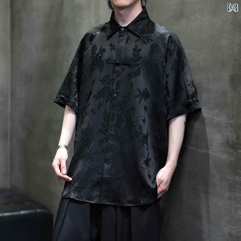 チャイナ風 シャツ ジャカード ボタン トップス 夏 半袖 シャツ チャイナ風 唐 漢服