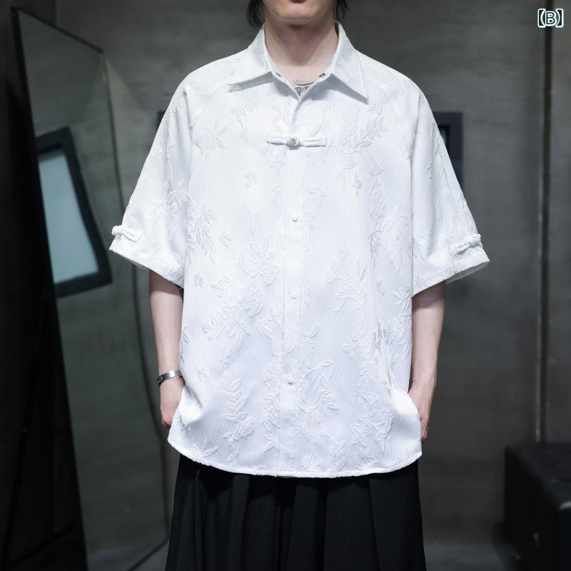 チャイナ風 シャツ ジャカード ボタン トップス 夏 半袖 シャツ チャイナ風 唐 漢服