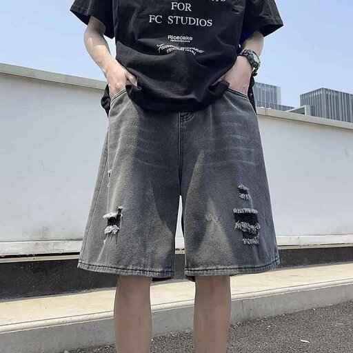 ダメージ デニムショートパンツ 夏 薄手 涼しい 涼しい ストレート パンツ アメリカ トレンディ パンツ ダメージ デニムショートパンツ 夏 薄手 涼しい 涼しい ストレート パンツ アメリカ トレンディ パンツ