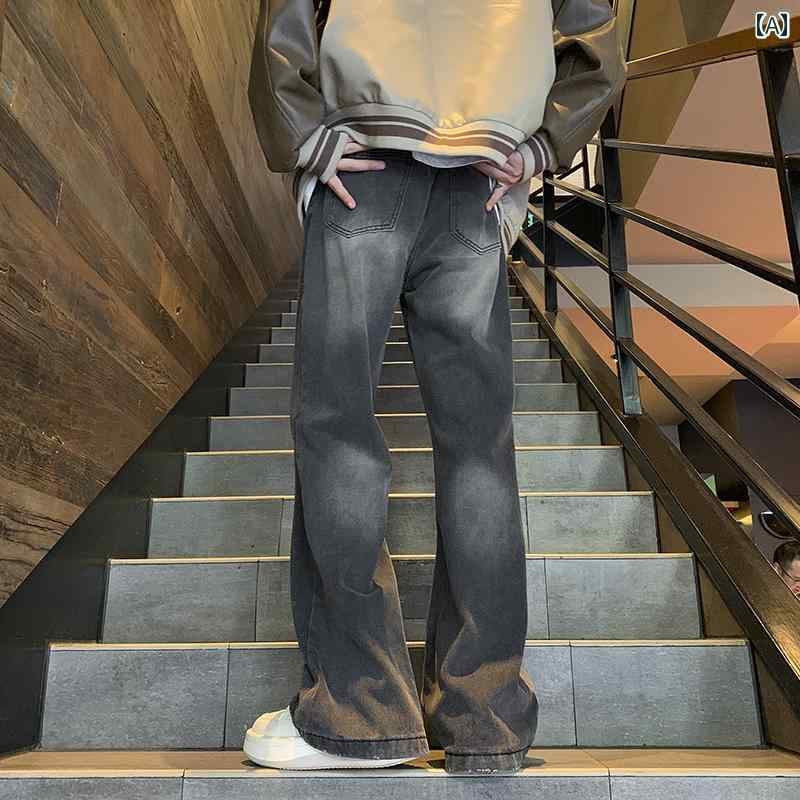 アメリカン ストリート ジーンズ 夏 レトロ ブーツ カット パンツ トレンディ ストレート ワイドレッグ パンツ