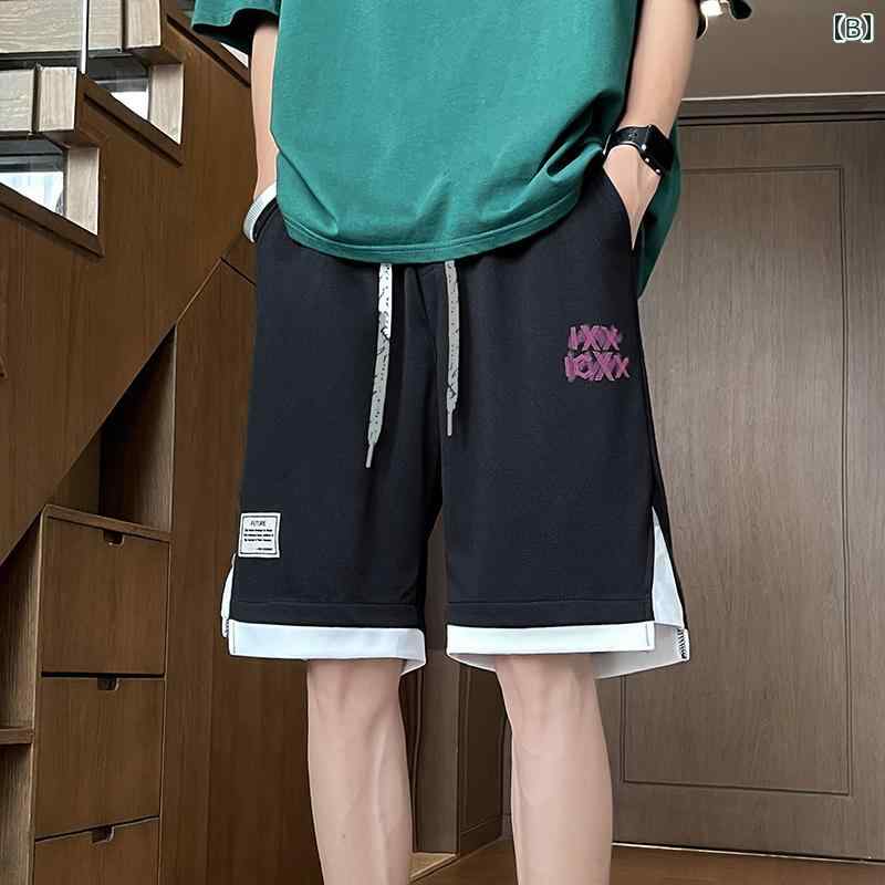 夏 薄手 涼しい 涼しい ゆったり 速乾 通気性 快適 スポーツ バスケットボール パンツ アメリカ フェイク 2点 セット パンツ