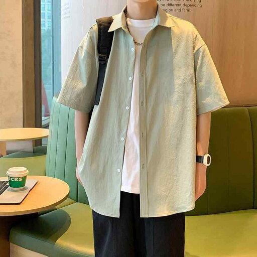グリーン 半袖 シャツ 夏 七分袖 シャツ トレンディ 半袖 服 グリーン 半袖 シャツ 夏 七分袖 シャツ トレンディ 半袖 服