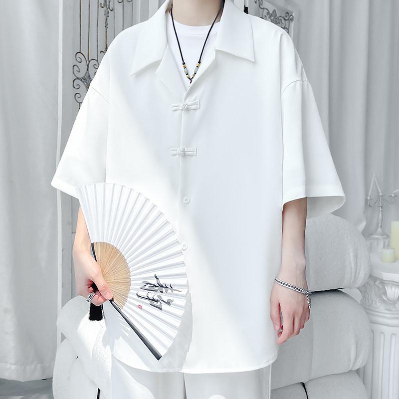 チャイナ風 半袖 シャツ 夏 ひんやり 涼しい 快適 唐 セットアップ ボタン アップ シャツ 薄手 涼しい 涼しい ゆったり トレンディ ジャケット