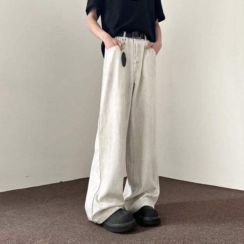 ホワイト ジーンズ 夏 薄手 涼しい 涼しい ストレート ワイドレッグ パンツ アメリカン ストリート パンツ