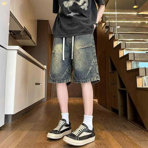 ウォッシュ加工ドデニム ショート パンツ 夏 トレンド レトロ パンツ アメリカン ストリート パンツ ウォッシュ加工ドデニム ショート パンツ 夏 トレンド レトロ パンツ アメリカン ストリート パンツ