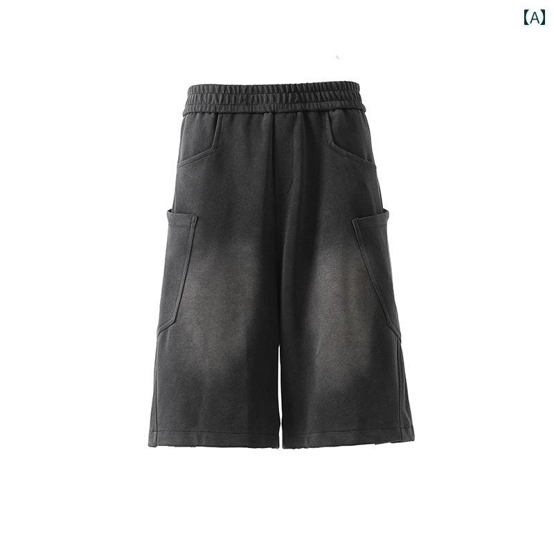 アメリカン デニム ジーンズ ショート パンツ 夏 薄手 涼しい トレンド ストレート レッグ パンツ ウォッシュド ウエスト パンツ