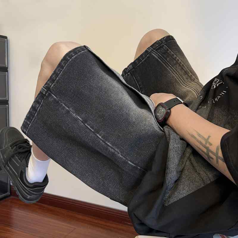 ウォッシュド オールド ワークウェア デニム ジーンズ ショート パンツ アメリカン ストリート パンツ 夏 ハーフ ショート パンツ ストレート レッグ パンツ