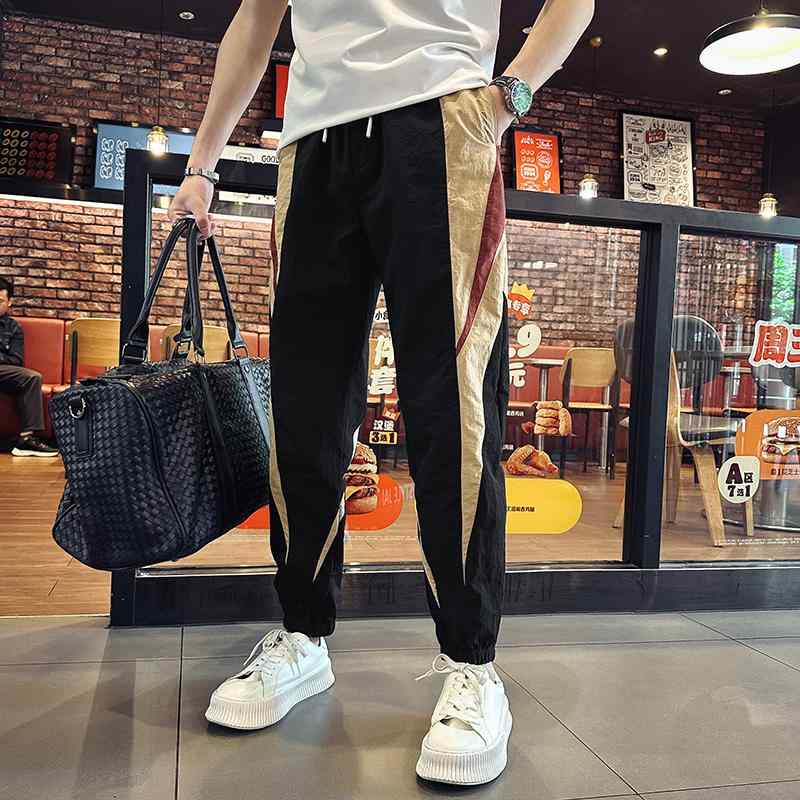 ステッチ パンツ 夏 トレンディ レッグ パンツ 薄手 涼しい スポーツ 九分丈 パンツ(4)