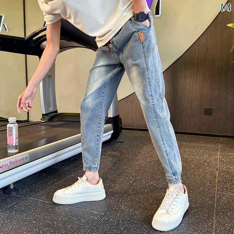 九分丈 夏 韓国 スリム トレンド ウォッシュ ブルー ペンシル パンツ 細 パンツ