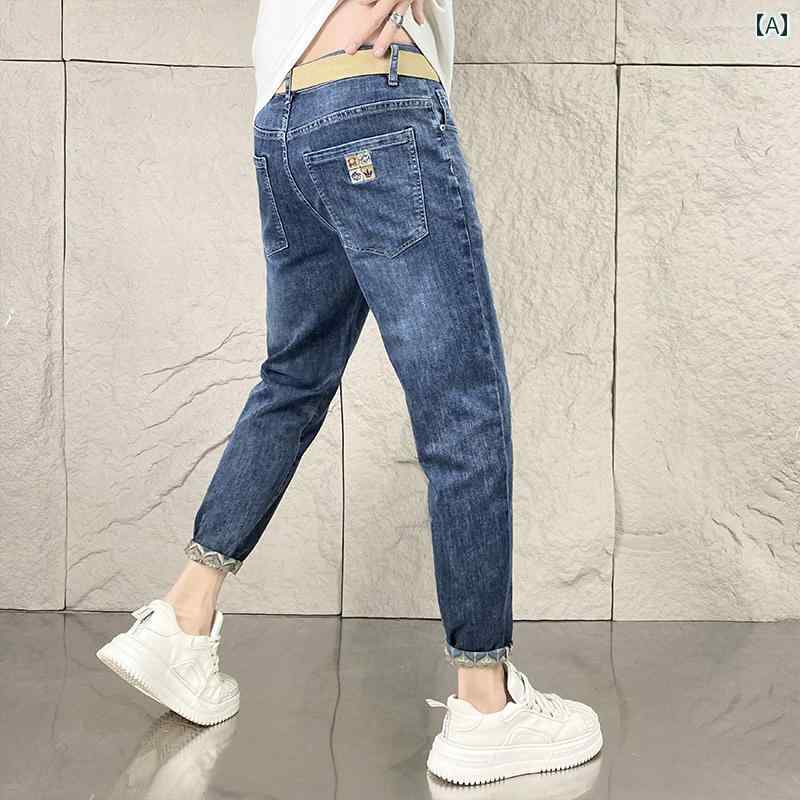 春夏 薄手 涼しい ストレート レッグ アメリカン レトロ 大きいサイズ 裾細 九分丈 パンツ