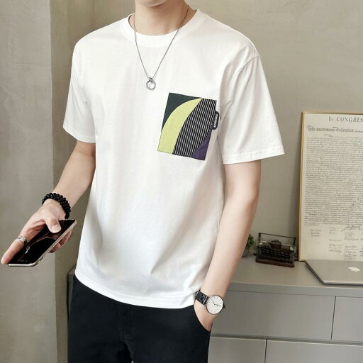 カラー ブロック ポケット 半袖 Tシャツ 夏 トレンド ラウンドネック ゆったり 快適 半袖 Tシャツ トップス カラー ブロック ポケット 半袖 Tシャツ 夏 トレンド ラウンドネック ゆったり 快適 半袖 Tシャツ トップス