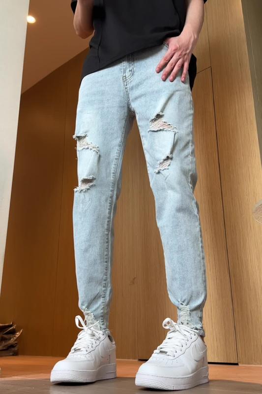 ダメージ 韓国 トレンディ スリムフィット アンクレット 九分丈 パンツ 九分丈 トレンディ パンツ