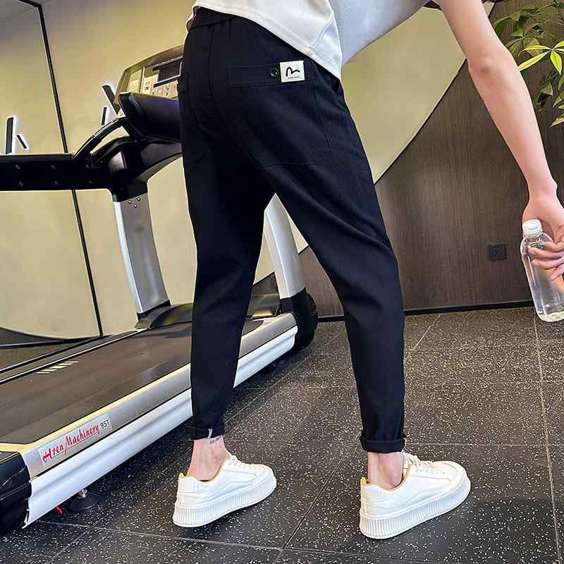 パンツ 夏 トレンド ストレッチ スリムフィット アンクレット 九分丈 パンツ 薄手 涼しい 韓国 無地 パ..