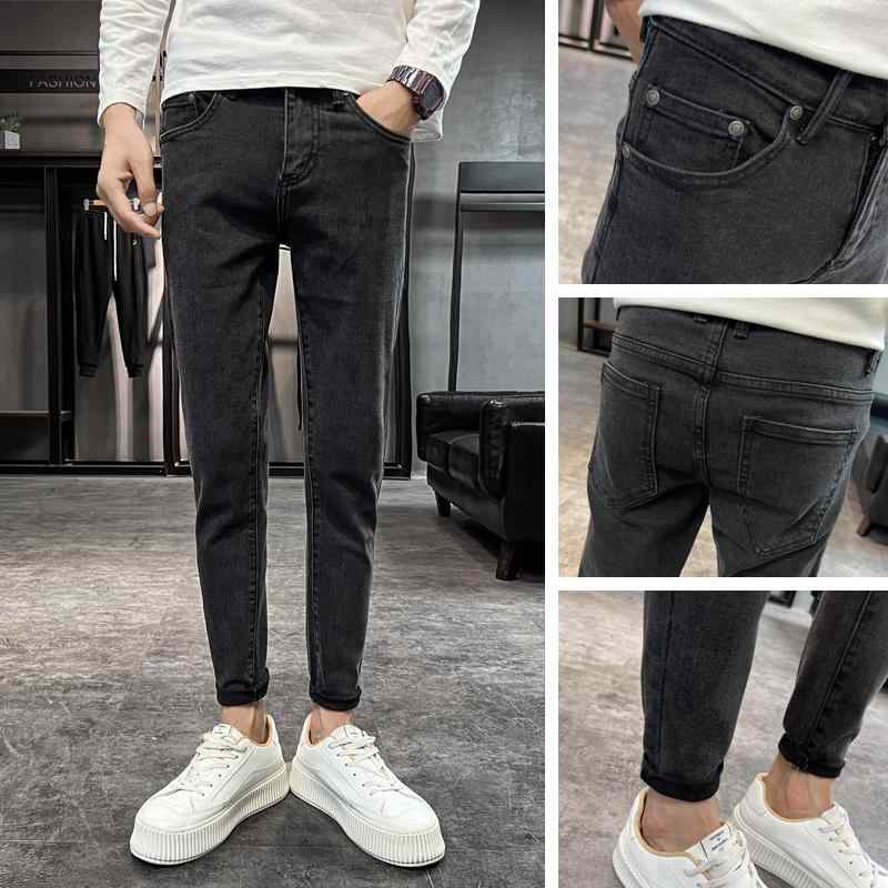 メンズ ファッション カジュアル おしゃれ ジーンズ スリム ストレッチ トレンディ ブラック 裾細 長ズボン 秋 スリム(4)