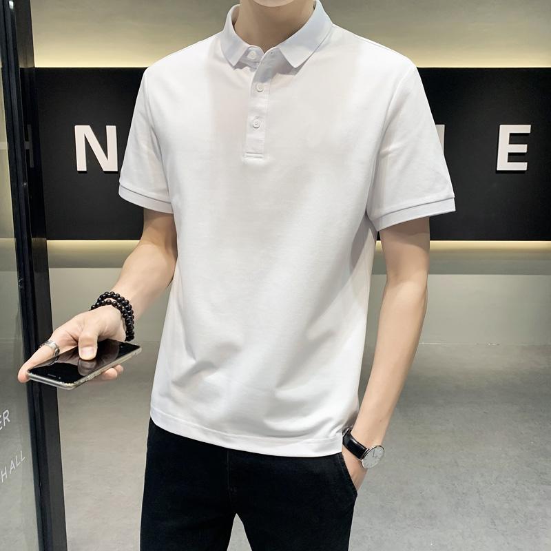 レトロ 無地 ポロシャツ トレンディ 夏 韓国 スリム Tシャツ 半袖(4)