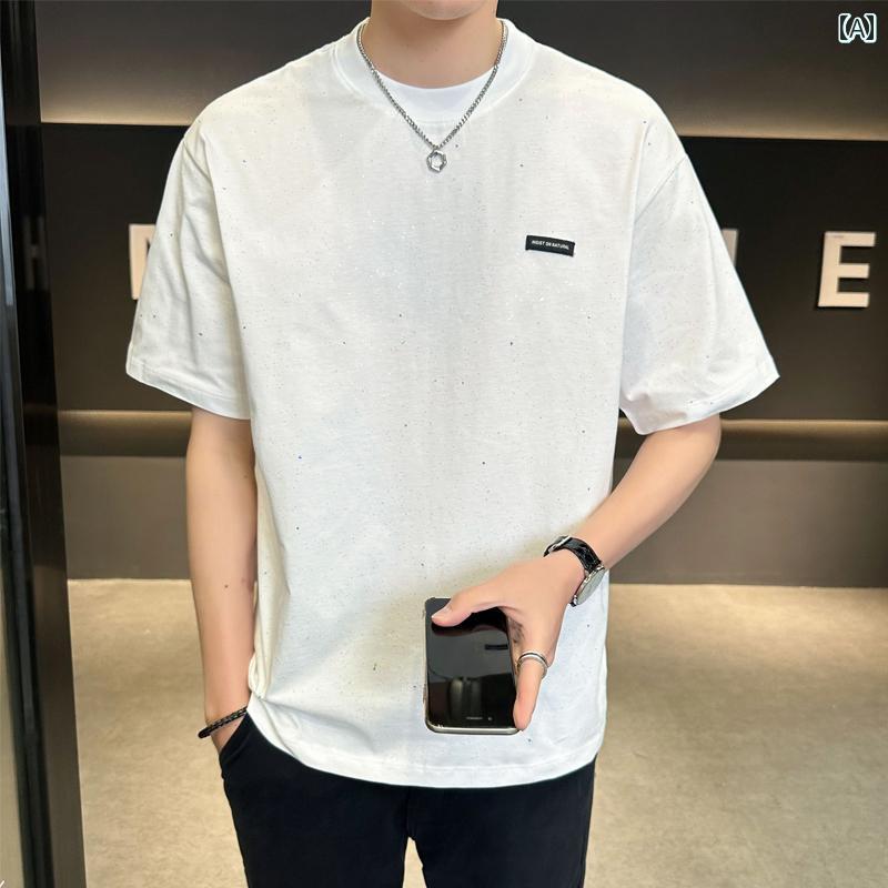 夏 韓国 トレンディ Tシャツ 半袖 ラウンドネック 綿 Tシャツ トップス 服