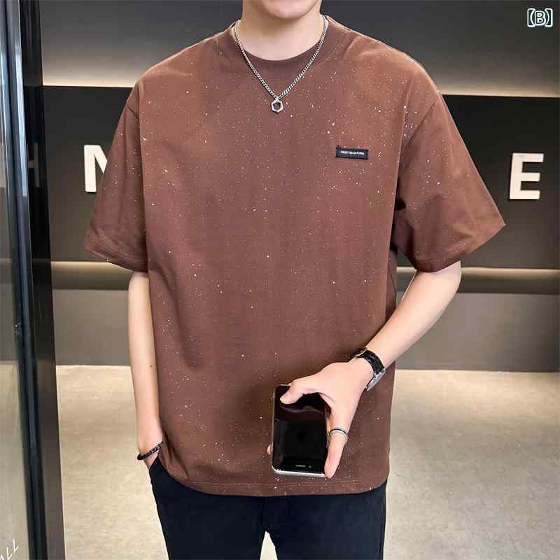 夏 韓国 トレンディ Tシャツ 半袖 ラウンドネック 綿 Tシャツ トップス 服