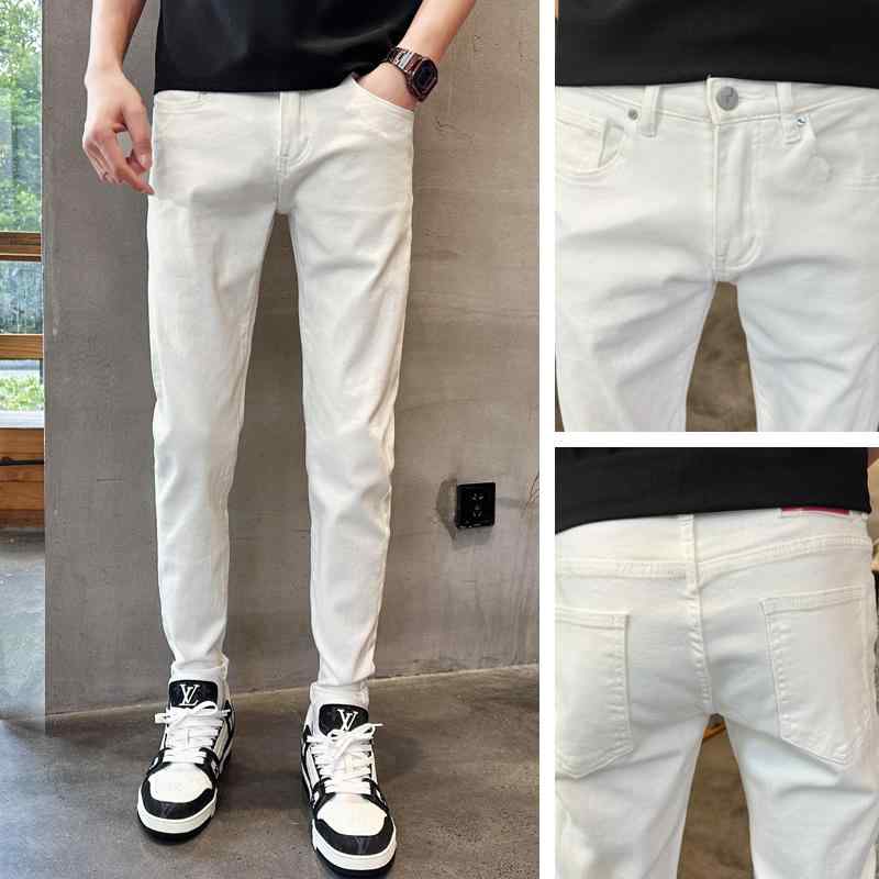 メンズ ファッション カジュアル おしゃれ 夏 薄手 涼しい トレンディ 白 ストレッチジーンズ スリムフィット スリム 足 パンツ