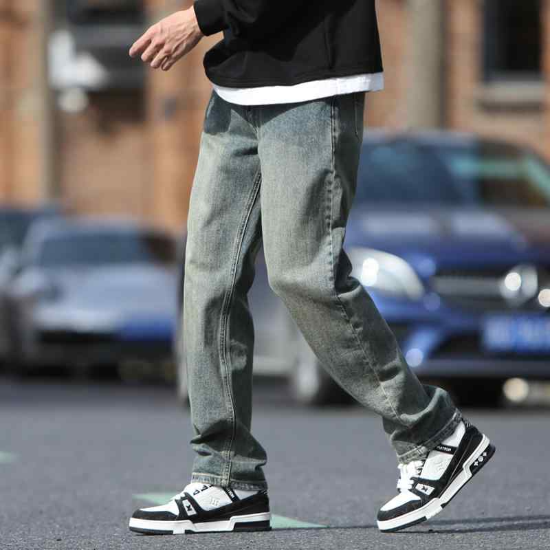 メンズ ファッション カジュアル おしゃれ ジーンズ ストレート トレンド 快適 ゆったり ワイドレッグ ロング パンツ 秋 アメカジ パンツ
