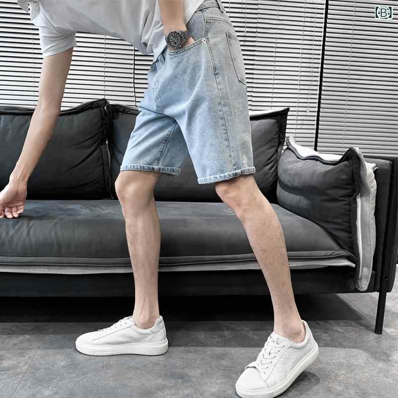 メンズ ファッション カジュアル おしゃれ デニム 夏 アメリカン レトロ トレンディ ミディアム パンツ トレンディ クォーター パンツ