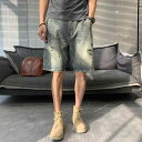 メンズ ファッション カジュアル おしゃれ デニムショートパンツ 夏 イエロー マッド ダメージ 加工 ダメージ 五分丈 ハーフ ハーフ ハーフ パンツ ストレ...