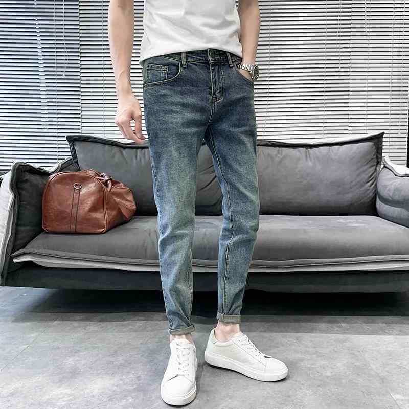 メンズ ファッション カジュアル おしゃれ イエロー ウール アンティーク レトロ ジーンズ 春夏 薄手 涼しい ストレッチ スリム フィート