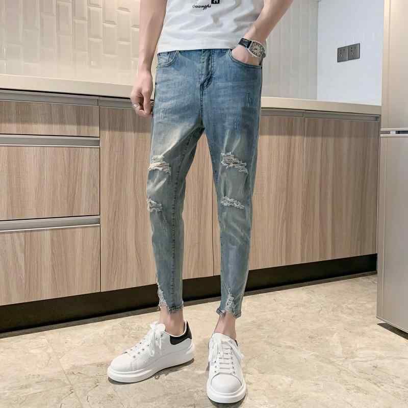 メンズ ファッション カジュアル おしゃれ 春夏 ダメージ ジーンズ スリムフィット アンクレット 九分..