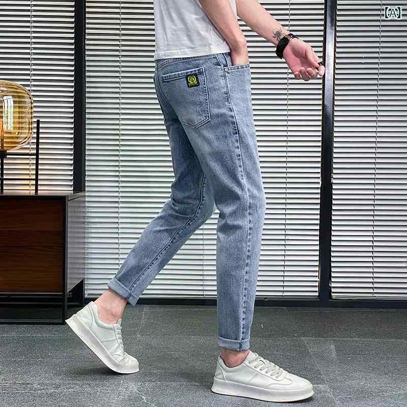 メンズ ファッション カジュアル おしゃれ ジーンズ ストレート パンツ 夏 薄手 涼しい トレンディ 裾細 九分丈 パンツ