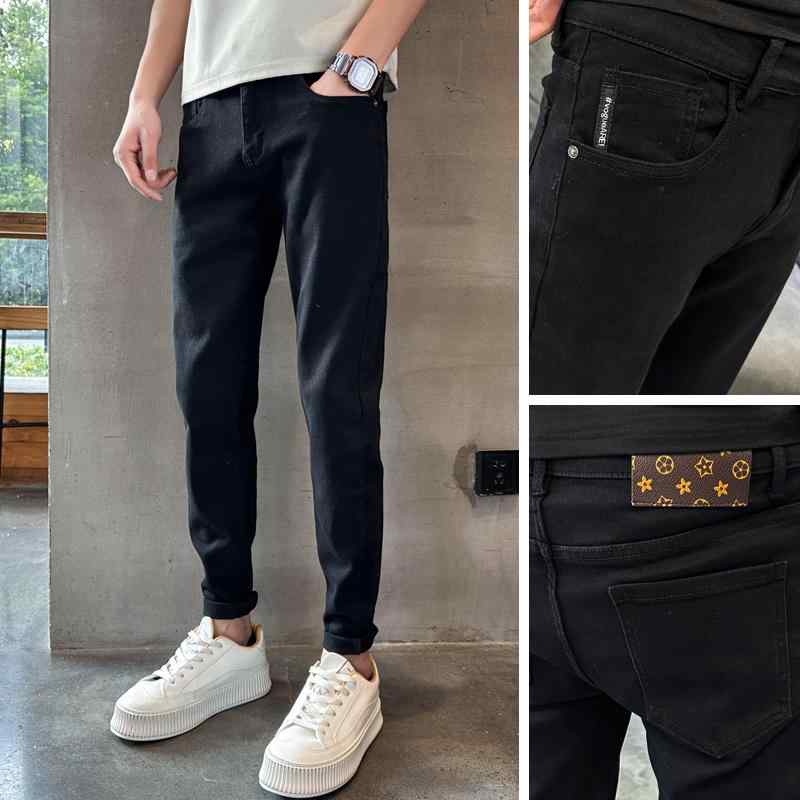 メンズ ファッション カジュアル おしゃれ トレンディ ジーンズ 夏 薄手 涼しい アメリカン ブラック スリム レッグ ロング パンツ