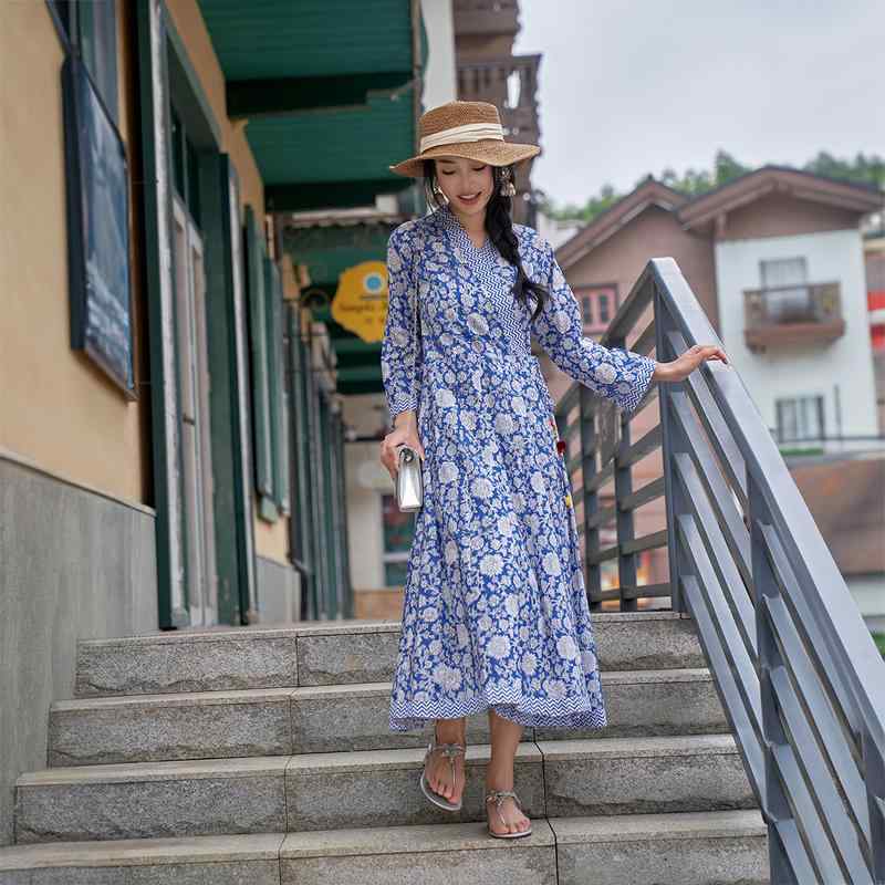 レディース ファッション ゆったり 体型カバー 妊婦 マタニティ インド インポートドレス 綿 プリント ..