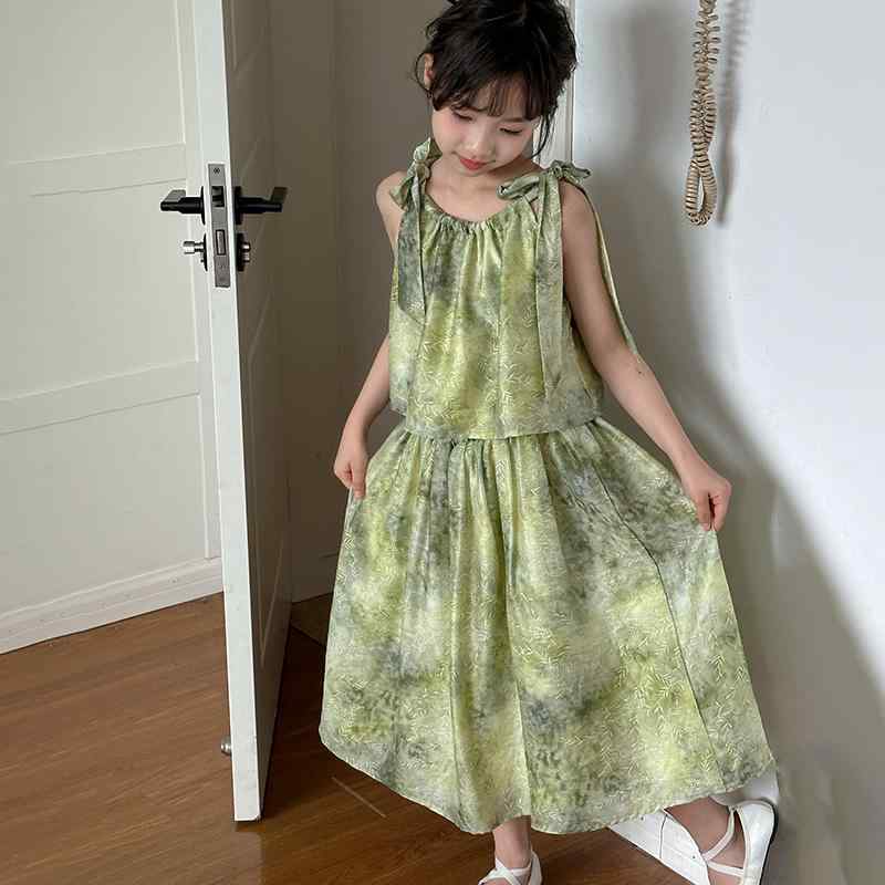 子供服 女の子 夏 セットアップ かわいい ドレス サスペンダー スカート ホルターネック プリンセス ド..