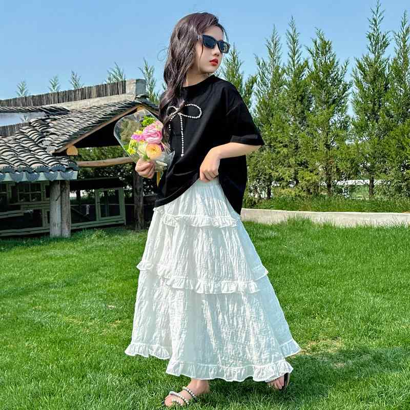 女の子 ファッション キッズ 夏 ドレス 子供 夏 ドレス 綿 半袖 ケーキ ドレス 2点 セット