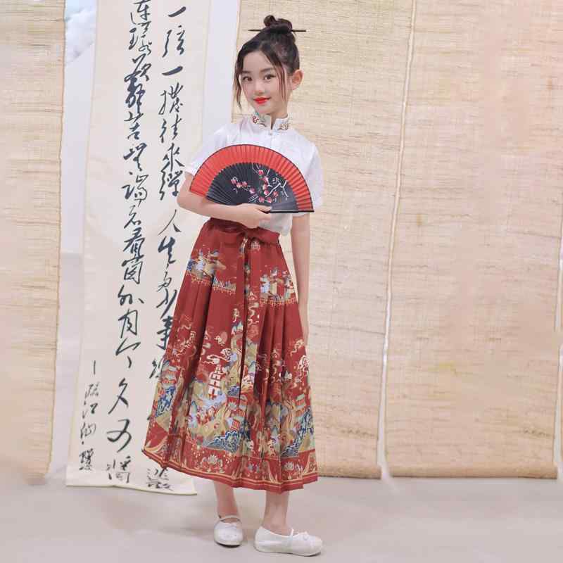 子供服 女の子 夏 セットアップ かわいい 馬顔スカート 漢 ドレス ドレス 型 明 チャイナ風 スカート 大きめ