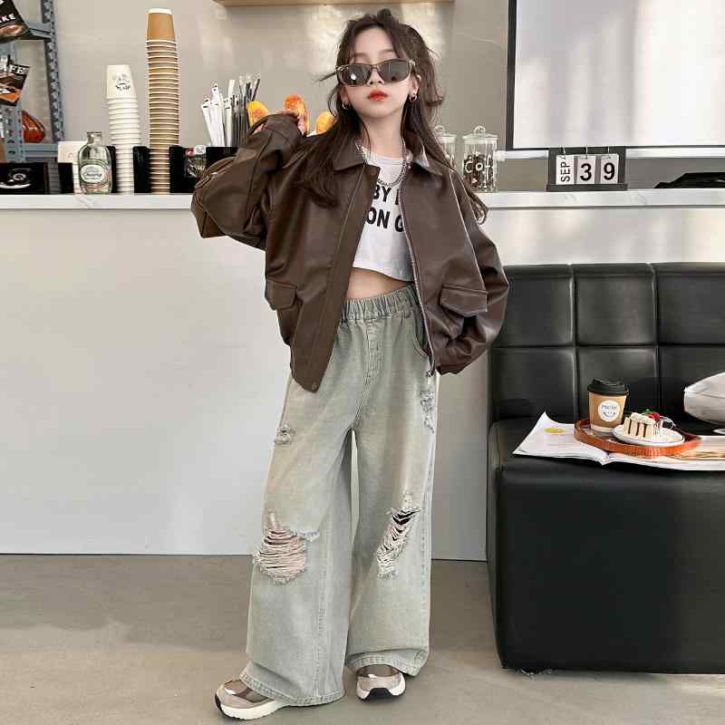 キッズ ファッション 女の子 おしゃれ カジュアル 春 レザージャケット 韓国 レザージャケット 子供 春秋服