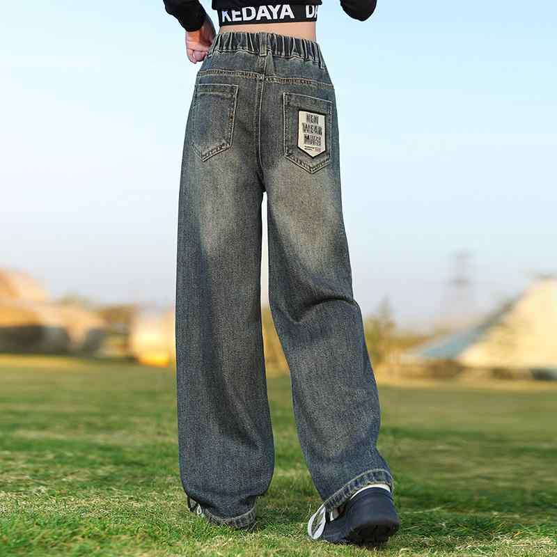 デニム パンツ 女の子 カジュアル おしゃれ キッズ 子供 ワイドレッグ ジーンズ 春春春秋 ストレート トレンディ