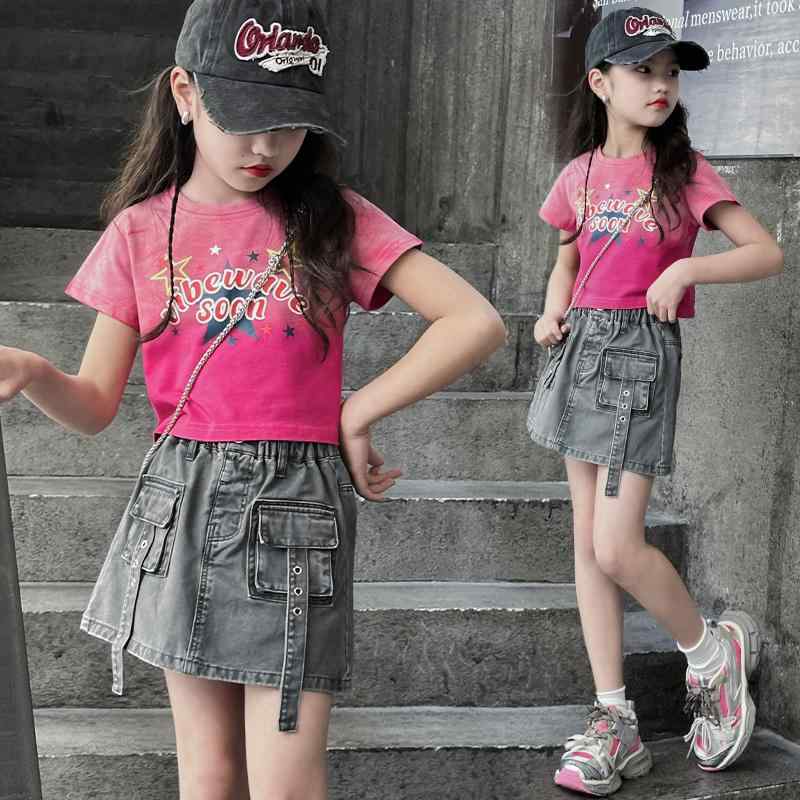 子供服 女の子 夏 セットアップ かわいい 半袖 Tシャツ 綿 デニムスカート